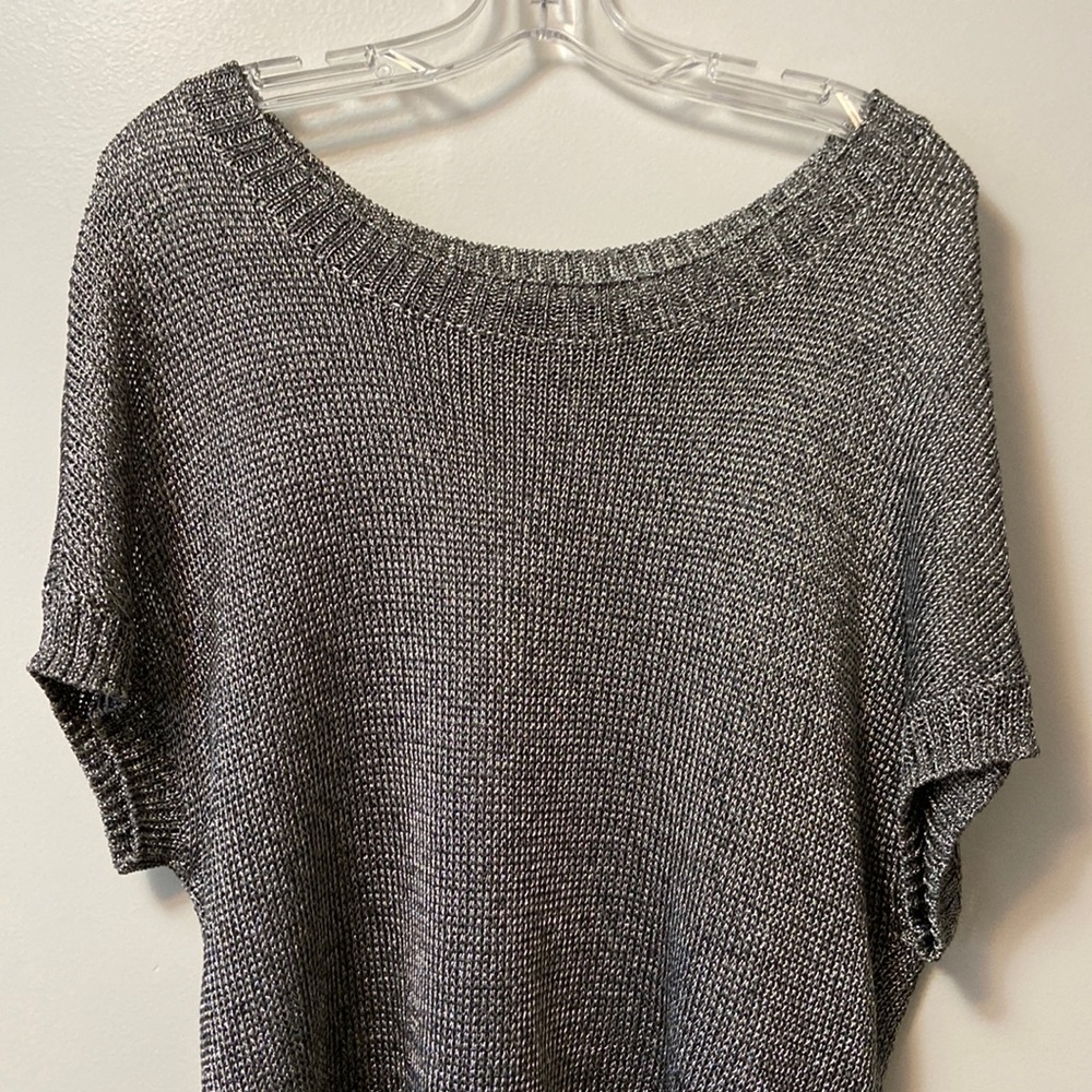 Silver metal/mesh loose structured top by Vince size medium